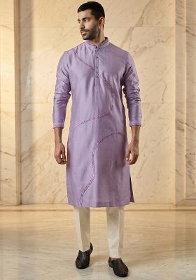 Lilac Silk Blend Handwork Kurta Set
