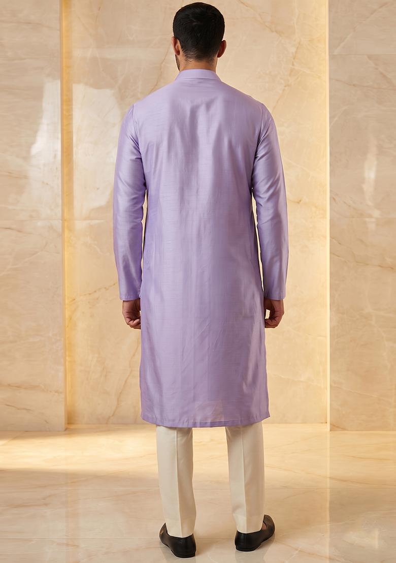 Lilac Silk Blend Handwork Kurta Set - Indya