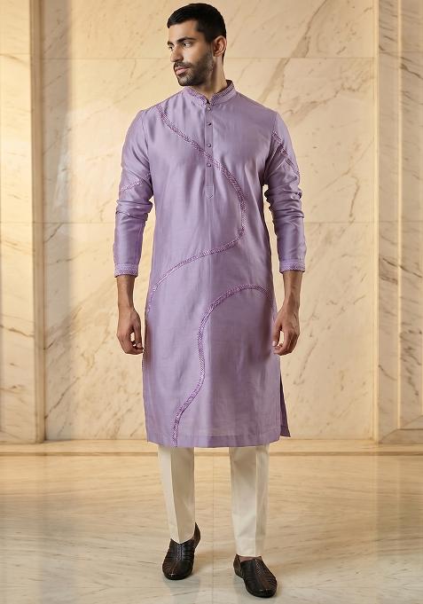 Lilac Silk Handwork Kurta Set