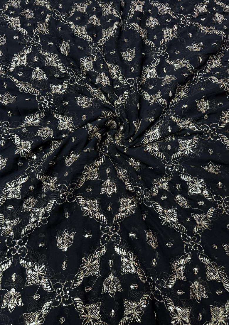 Black Embroidered Georgette Kurta Set For Men - Indya