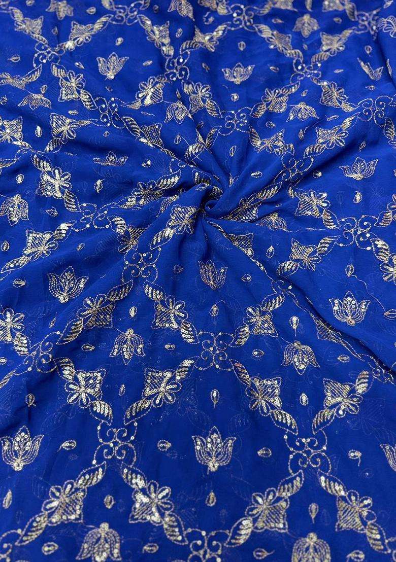 Royal Blue Embroidered Georgette Kurta Set For Men - Indya