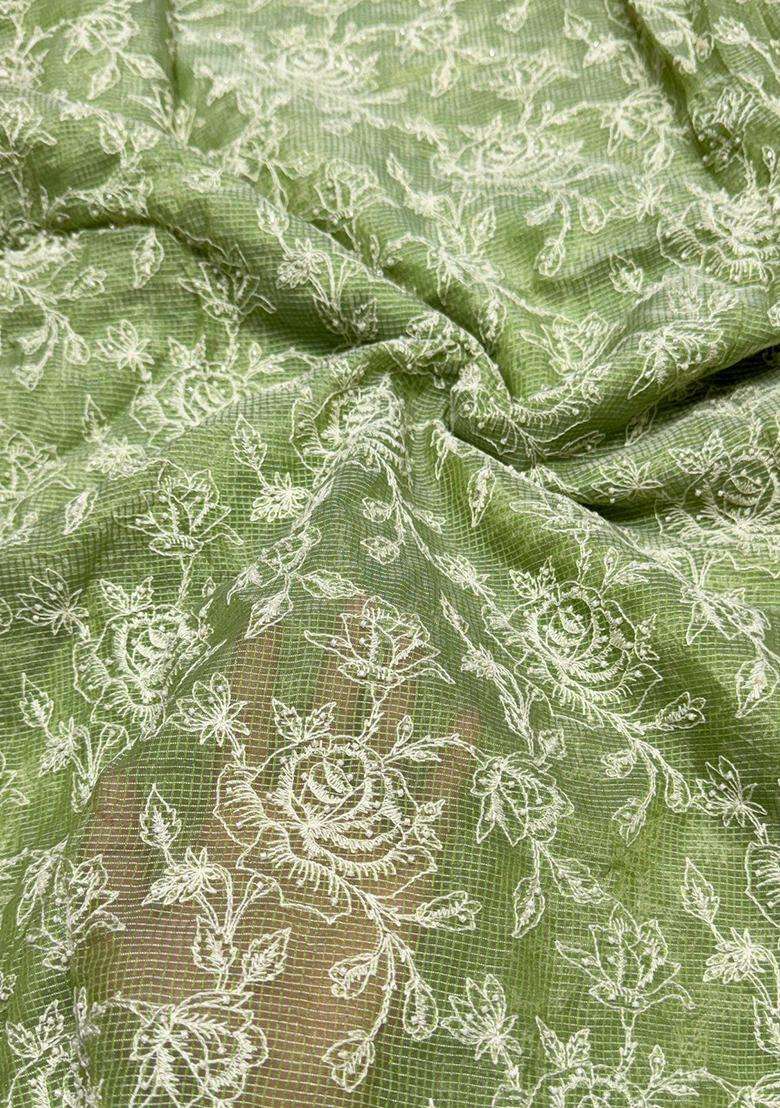 Olive Green Embroidered Cotton Kurta Set For Men - Indya