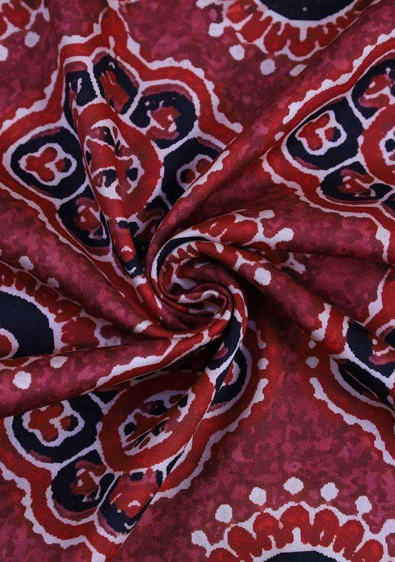 Maroon Printed Satin Kurta Set For Men - Indya