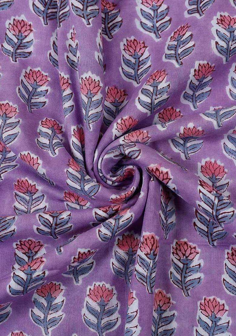 Lilac Printed Cotton Kurta Set For Men - Indya
