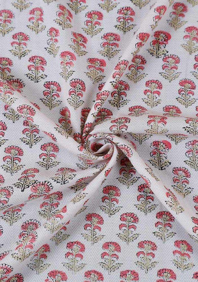 White Printed Cotton Kurta Set For Men - Indya