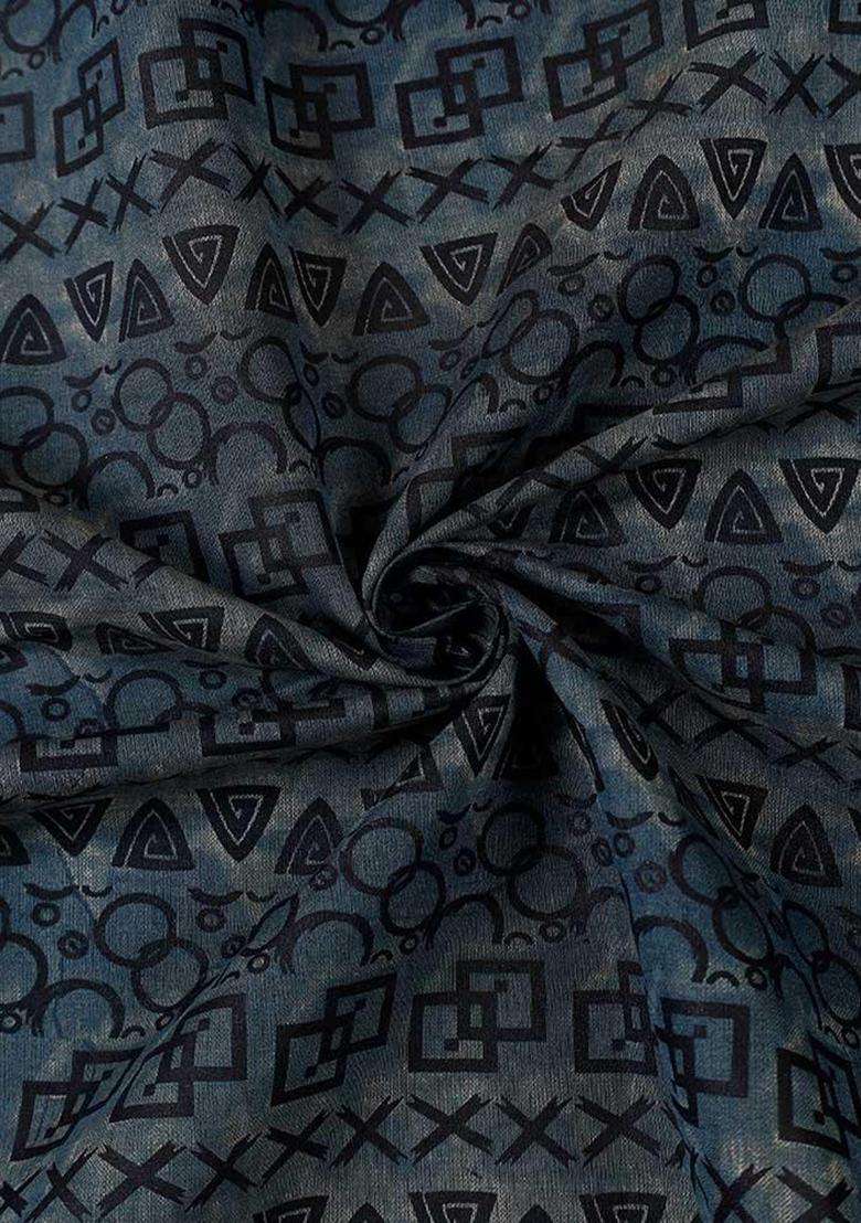 Cobalt Blue Printed Chanderi Kurta Set For Men - Indya