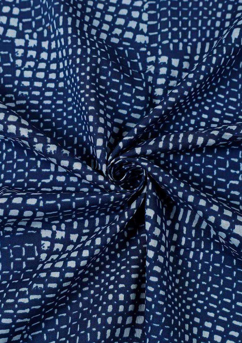 Navy Blue Printed Cotton Kurta Set For Men - Indya