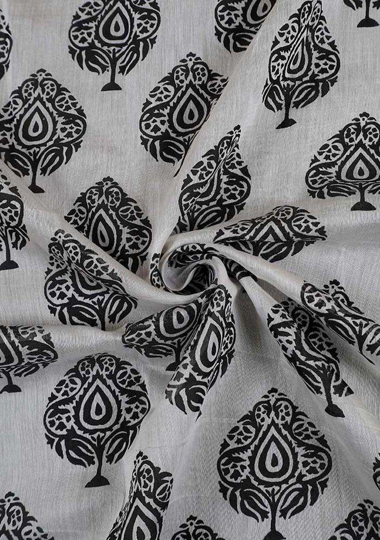 Off White Printed Chanderi Kurta Set For Men - Indya