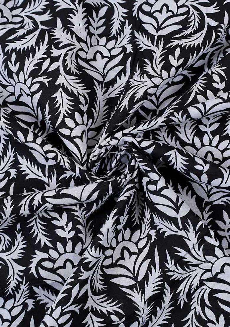 Black Printed Cotton Kurta Set For Men - Indya