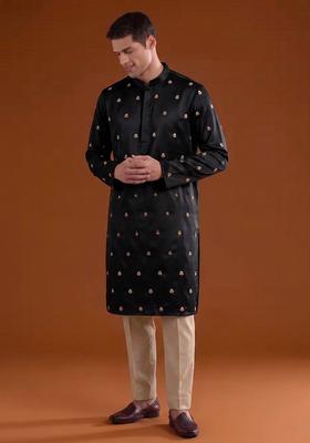 Black Handwork Satin Kurta Set