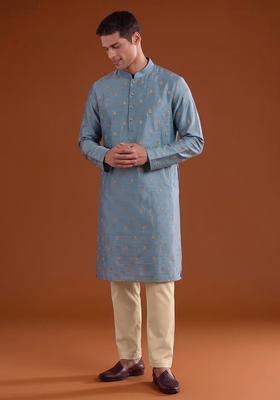 Sky Blue Handwork Satin Kurta Set