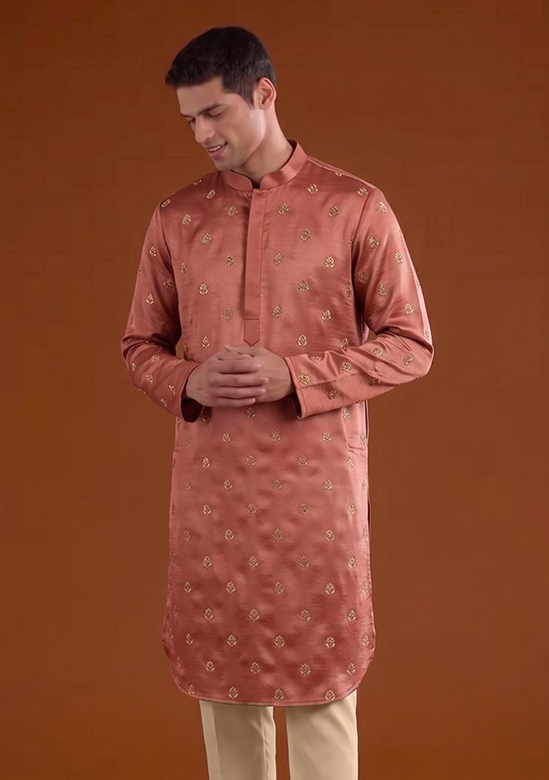 Rust Handwork Satin Kurta Set - Indya