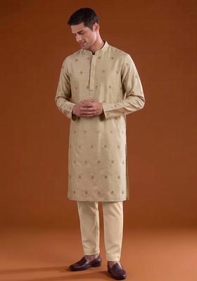 Beige Handwork Satin Kurta Set