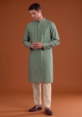 Mint Green Handwork Kurta Set For Men