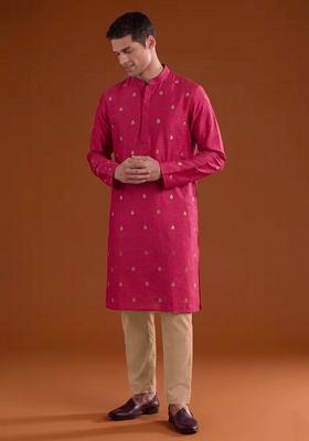 Rani Pink Handwork Satin Kurta Set