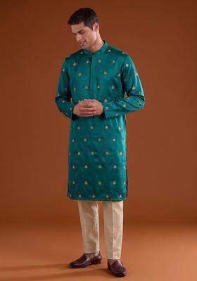 Teal Handwork Satin Kurta Set