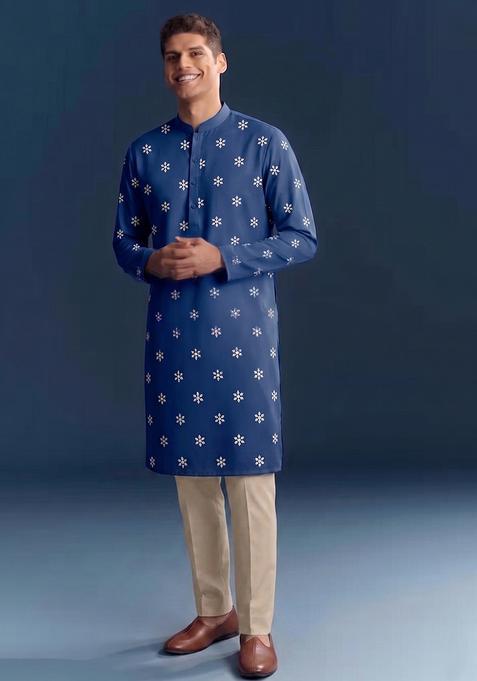 Royal Blue Handwork Silk Kurta Set