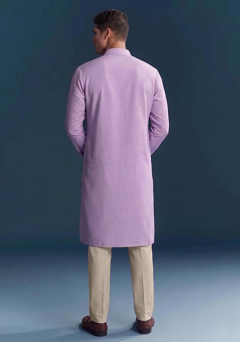 Lilac Handwork Silk Blend Kurta Set - Indya