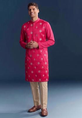 Rani Pink Handwork Silk Blend Kurta Set