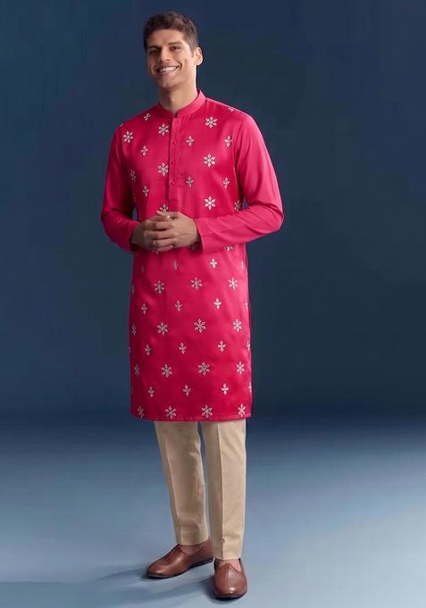 Rani Pink Handwork Silk Kurta Set