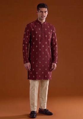 Maroon Handwork Satin Kurta Set