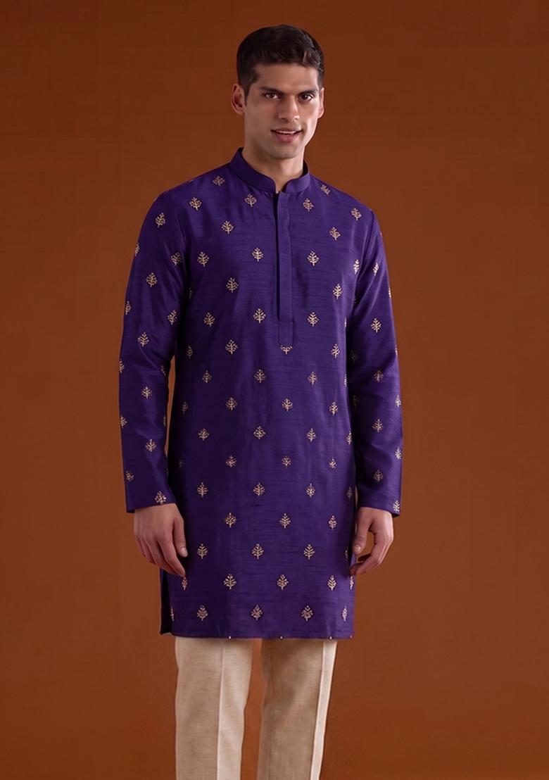 Royal Purple Handwork Satin Kurta Set - Indya