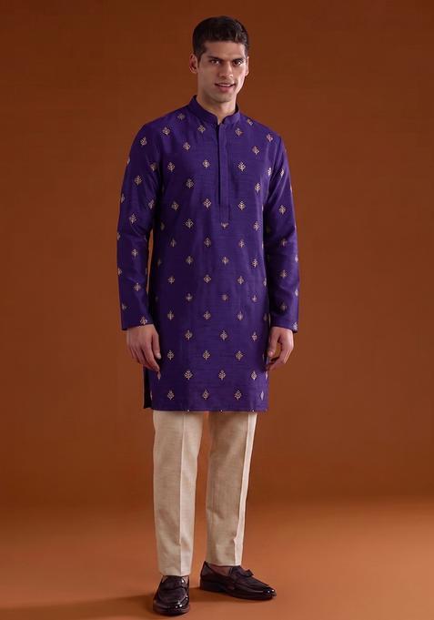 Royal Purple Handwork Satin Kurta Set