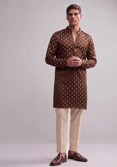 Brown Handwork Silk Kurta Set