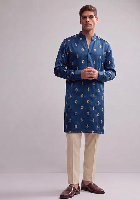 Royal Blue Handwork Silk Kurta Set