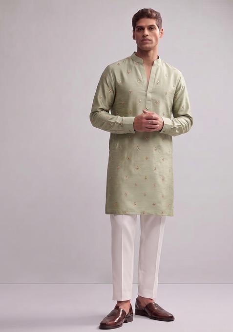 White Handwork Silk Kurta Set