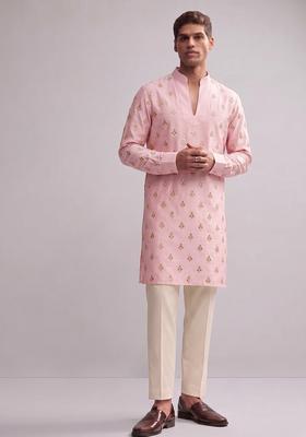 Light Pink Handwork Silk Blend Kurta Set