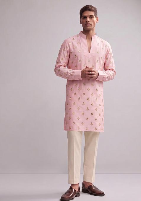 Light Pink Handwork Silk Kurta Set