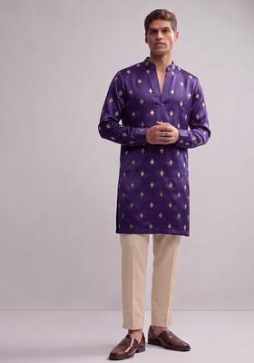 Purple Handwork Silk Blend Kurta Set