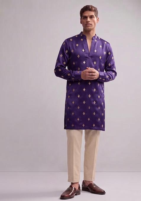 Purple Handwork Silk Kurta Set
