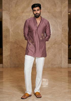 Dusty Mauve Handwork Satin Kurta Set