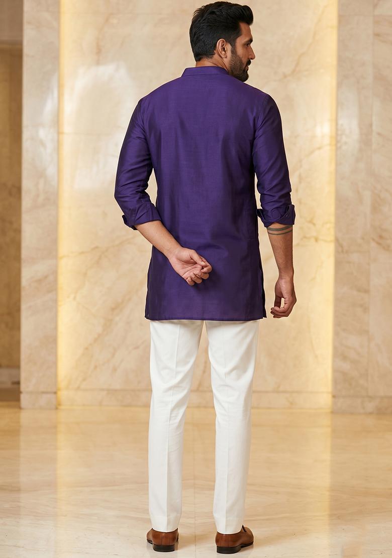 Purple Handwork Satin Kurta Set - Indya