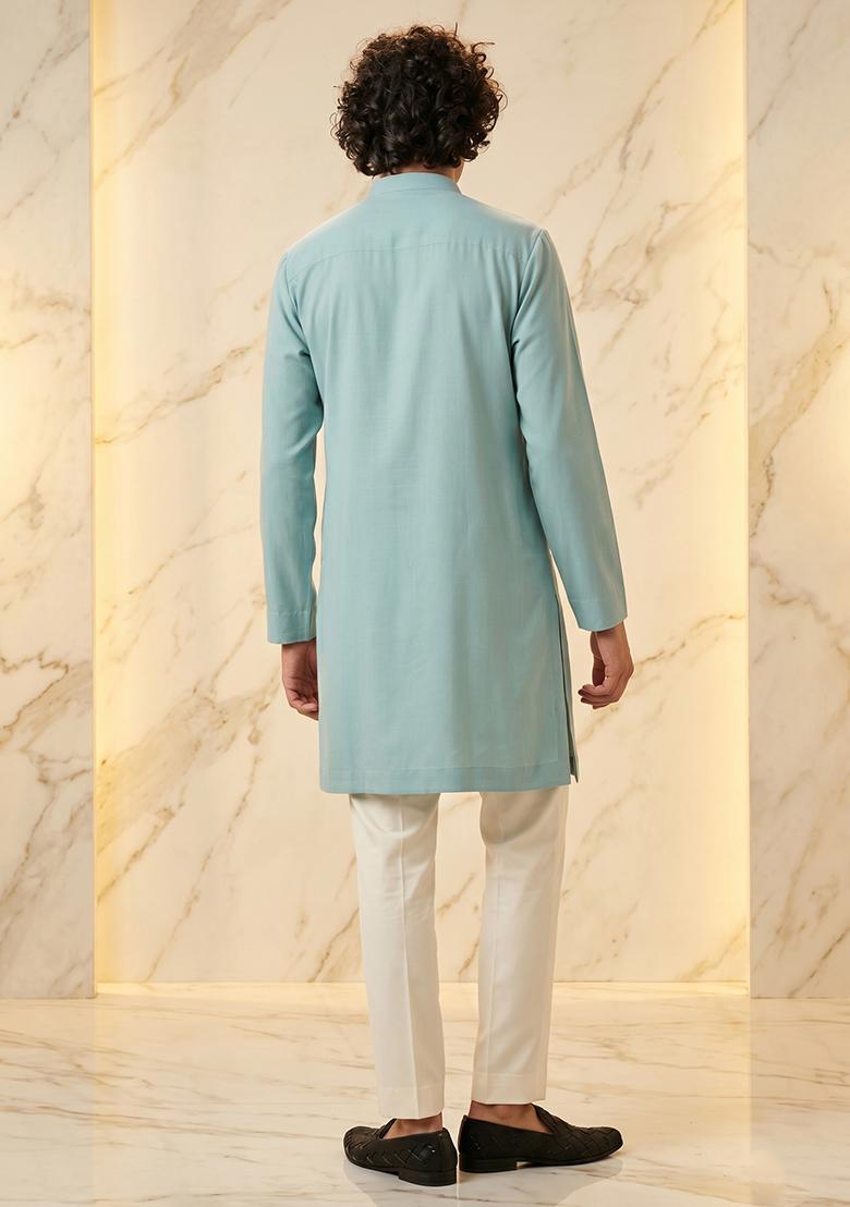Pastel Blue Handwork Silk Blend Kurta Set - Indya