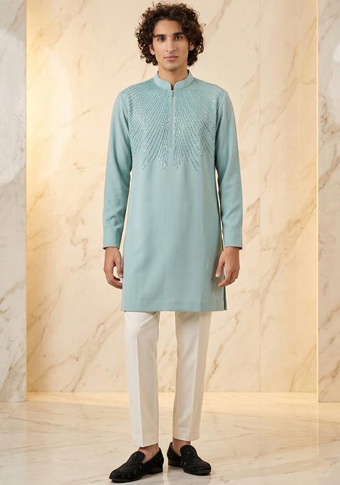 Pastel Blue Handwork Silk Kurta Set