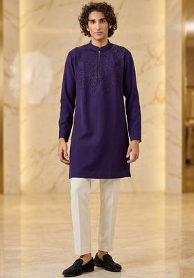 Purple Handwork Silk Blend Kurta Set