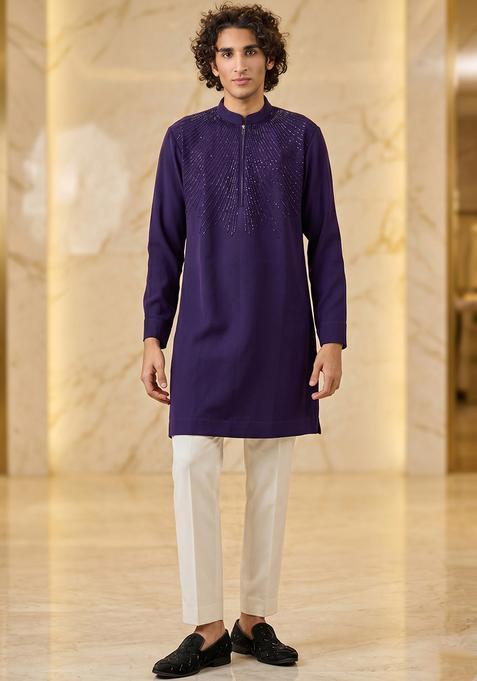 Purple Handwork Silk Kurta Set
