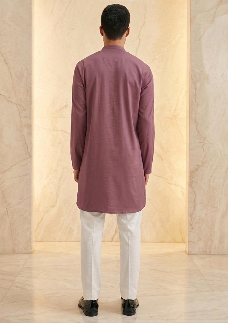 Dusty Mauve Handwork Silk Blend Kurta Set - Indya