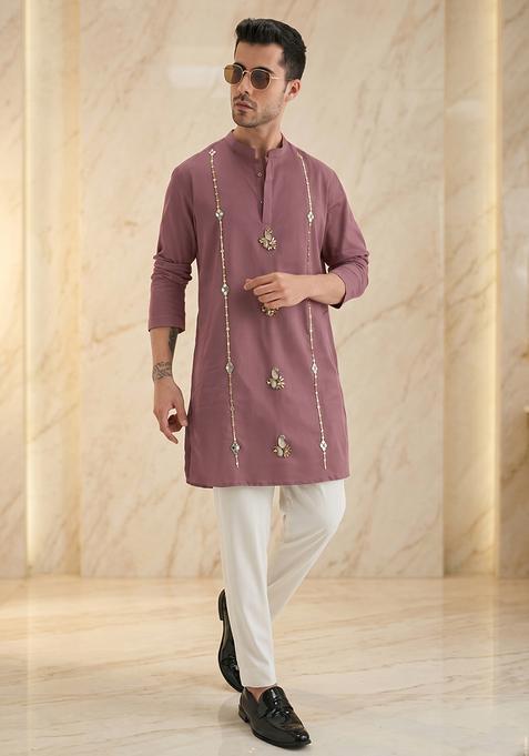 Dusty Mauve Handwork Silk Kurta Set