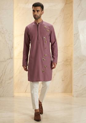 Dusty Mauve Handwork Silk Blend Kurta Set