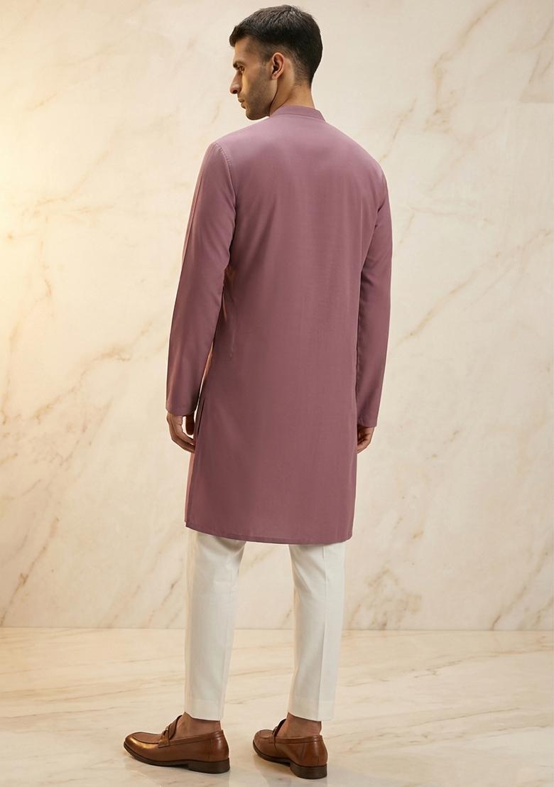 Dusty Mauve Handwork Silk Blend Kurta Set - Indya