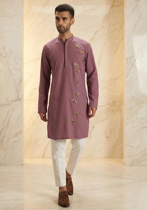 Dusty Mauve Handwork Silk Kurta Set