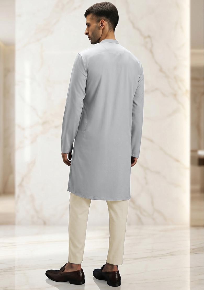 Dusty Blue Handwork Silk Blend Kurta Set - Indya