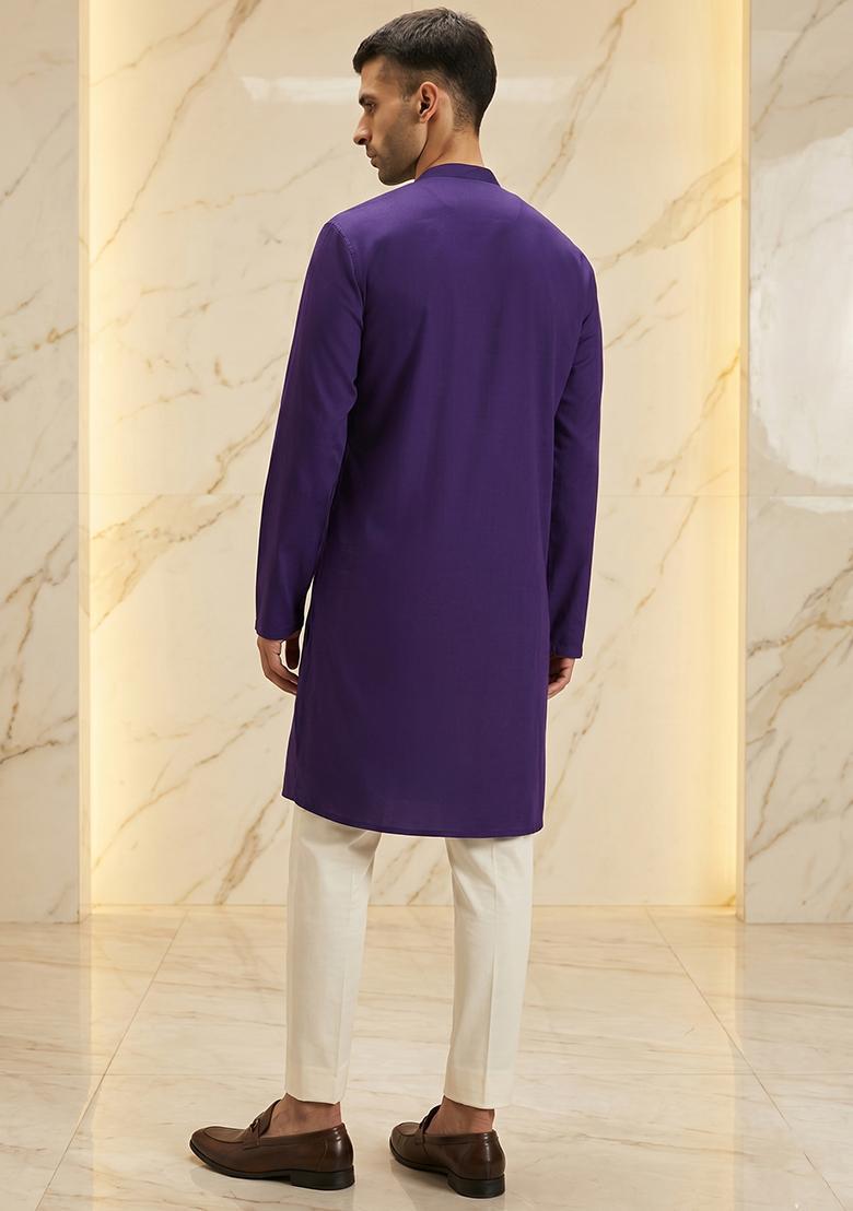 Purple Handwork Silk Blend Kurta Set - Indya