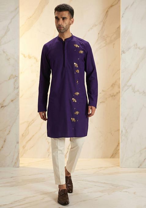 Purple Handwork Silk Kurta Set