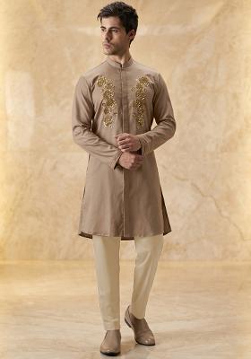 Beige Handwork Satin Kurta Set
