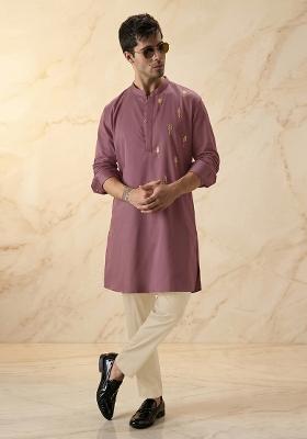 Dusty Mauve Handwork Satin Kurta Set